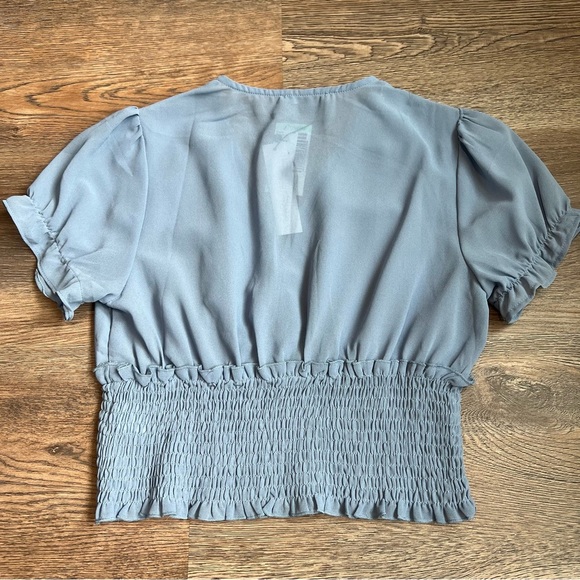 Papaya Blue Smocked Crop Blouse - Picture 2 of 3